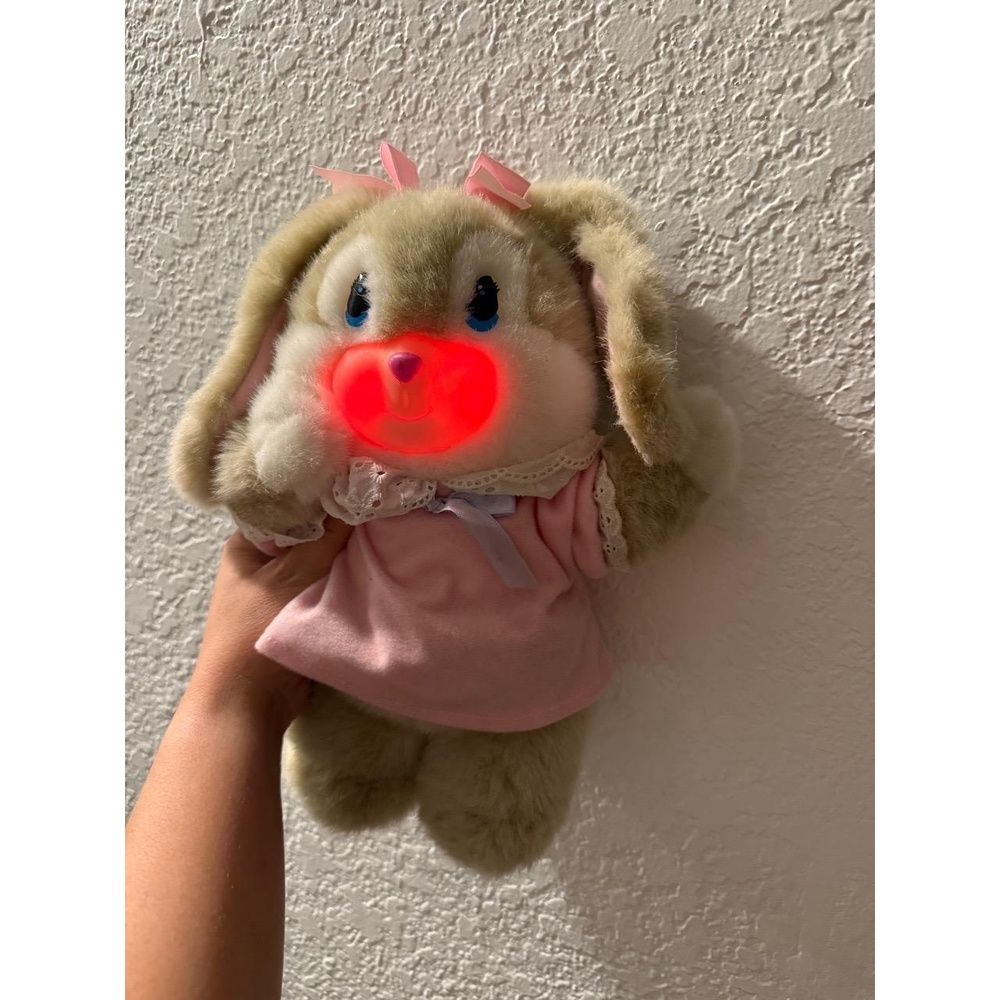 Vintage‎ 90s Blushables Bunny Plush Toy Brown Light Up Face Pink Dress Like New